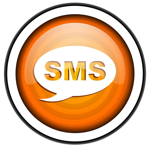 흰색 배경에 고립 된 sms 오렌지 글로시 아이콘 — 스톡 사진