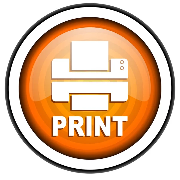 Print orange glossy icon isolated on white background — Stock Photo, Image