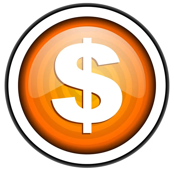 Us dollar orange glänzende Ikone isoliert auf weißem Hintergrund — Stockfoto
