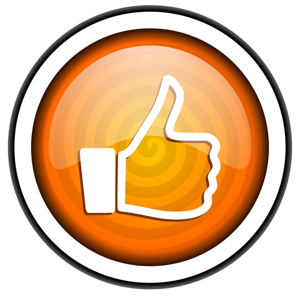 Prstem v oranžové lesklé ikonu izolovaných na bílém pozadí — Stock fotografie