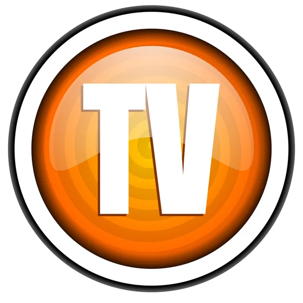 TV orange błyszczący ikona na białym tle — Zdjęcie stockowe