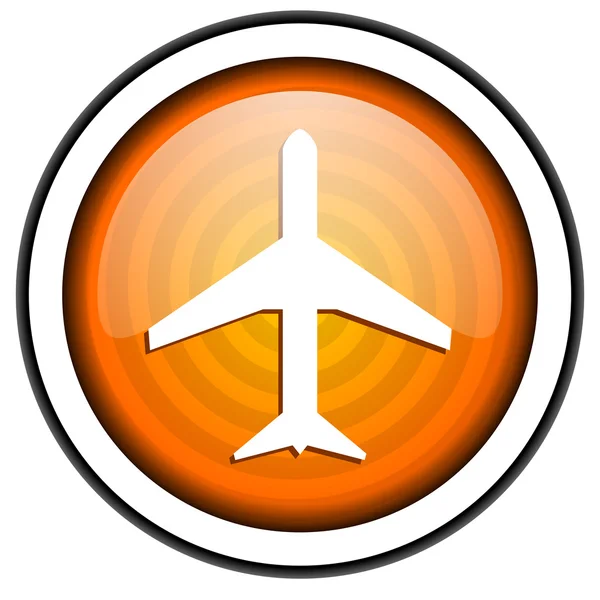 흰색 배경에 고립 된 비행기 오렌지 글로시 아이콘 — 스톡 사진