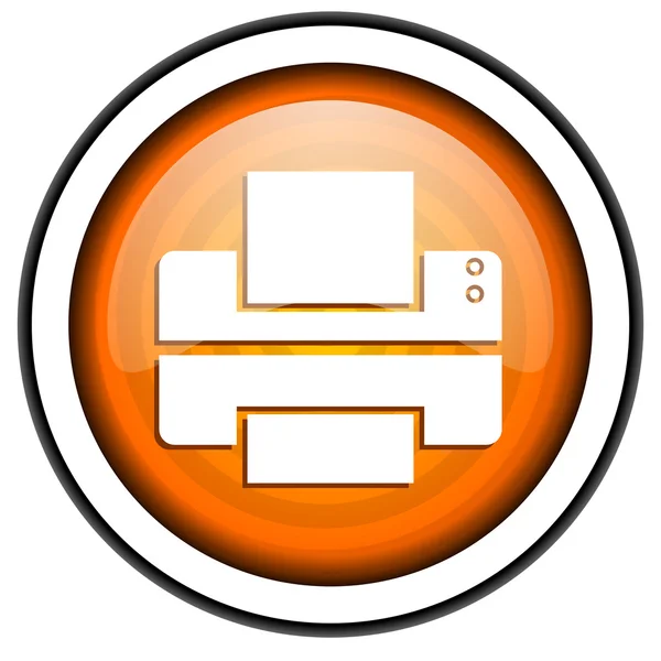 Printer orange glossy icon isolated on white background — Stock Photo, Image