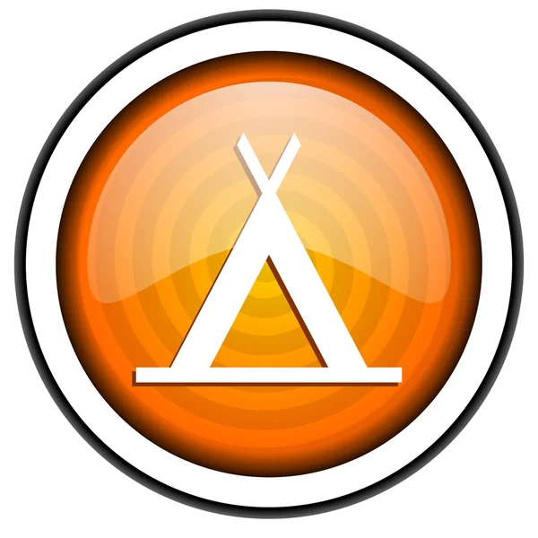 Camping orange Hochglanz-Symbol isoliert auf weißem Hintergrund — Stockfoto
