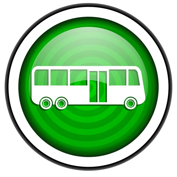 孤立在白色背景上的巴士绿色光泽图标 — 图库照片