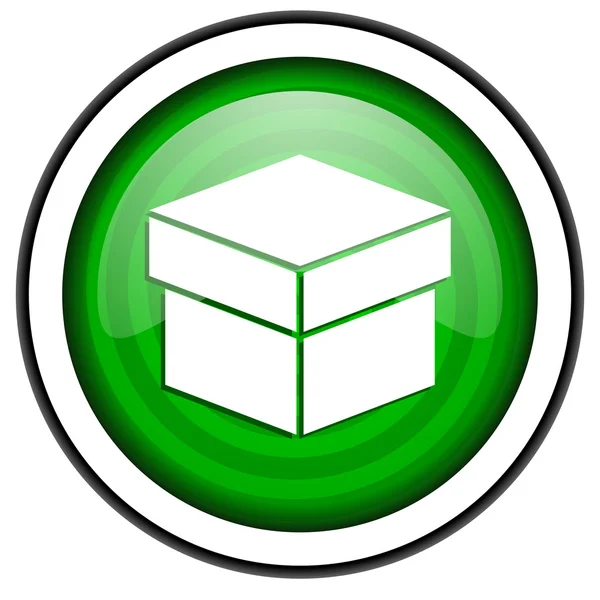 Scatola icona lucida verde isolata su sfondo bianco — Foto Stock