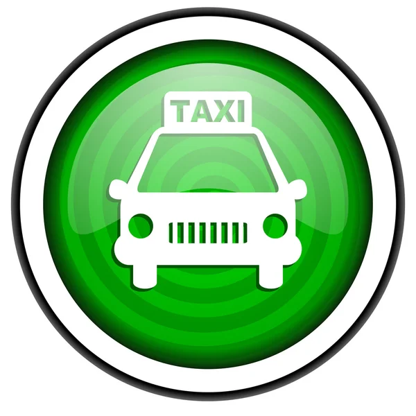 Таксі зелена глянсова ікона ізольована на білому тлі — стокове фото