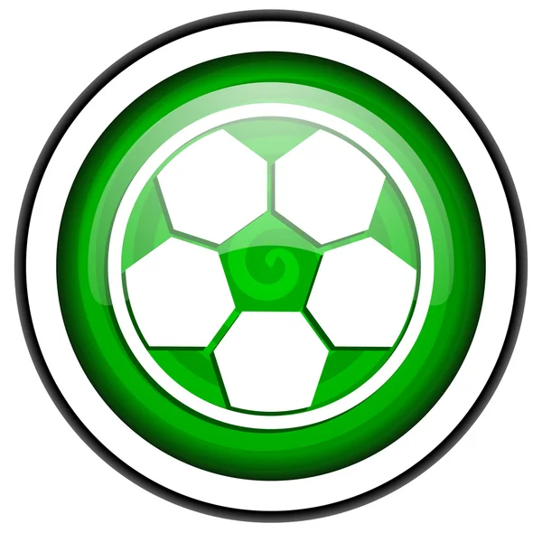 Ποδόσφαιρο πράσινο γυαλιστερό εικονίδιο που απομονώνονται σε λευκό φόντο — Φωτογραφία Αρχείου
