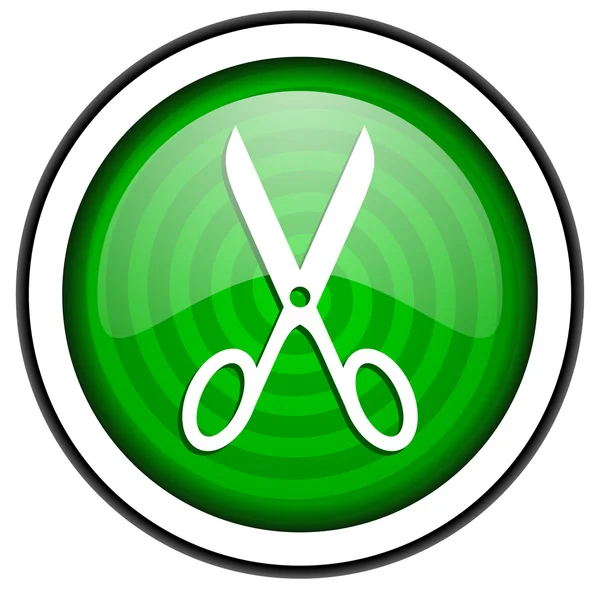 Scissors green glossy icon isolated on white background — Stock Photo, Image