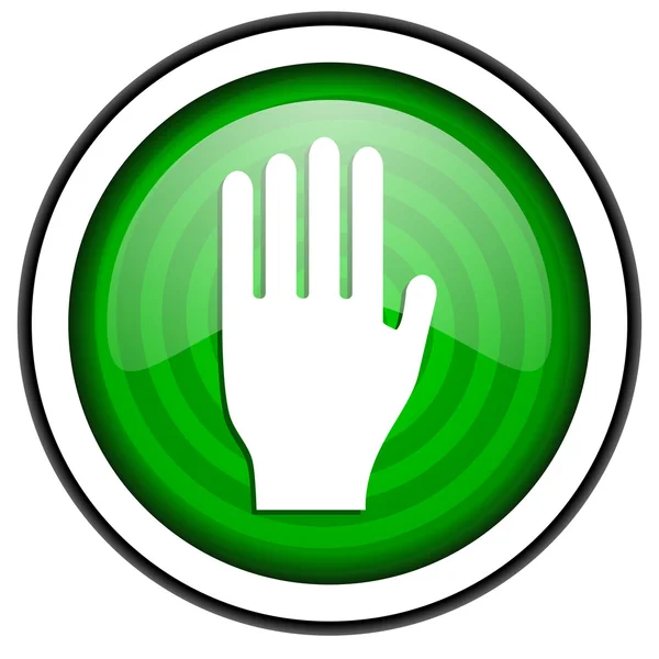 Stop icona verde lucido isolato su sfondo bianco — Foto Stock