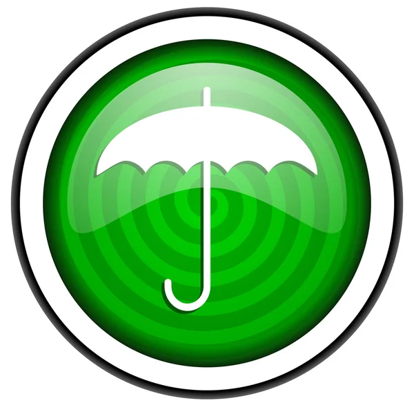 Beyaz arka plan üzerinde izole şemsiye yeşil parlak simgesi — Stok fotoğraf