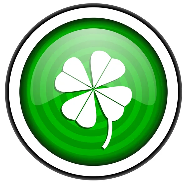 Čtyřlístek zelený lesklý ikona izolovaných na bílém pozadí — Stock fotografie