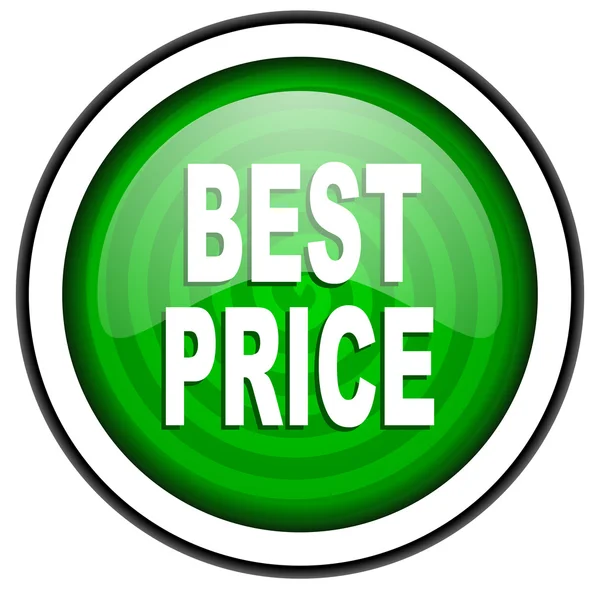 Bester Preis grünes Hochglanz-Symbol isoliert auf weißem Hintergrund — Stockfoto