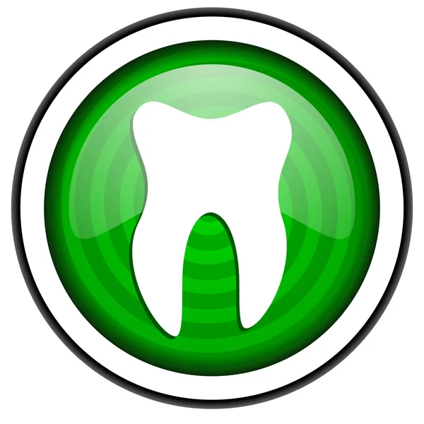 흰색 배경에 고립 된 치아 녹색 광택 아이콘 — 스톡 사진