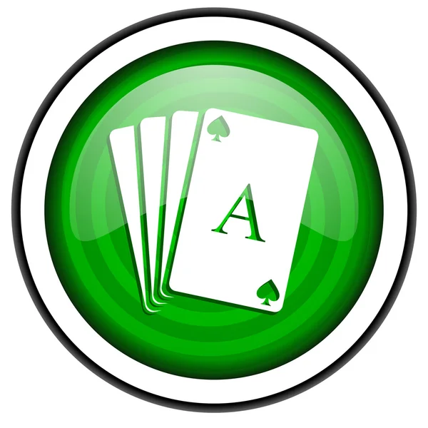 Jugar a las cartas verde icono brillante aislado sobre fondo blanco — Foto de Stock