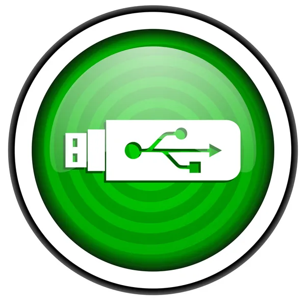 USB-groene glanzende pictogram geïsoleerd op witte achtergrond — Stockfoto