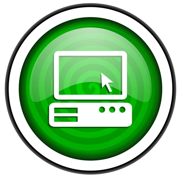 PC gröna glänsande ikonen isolerad på vit bakgrund — Stockfoto