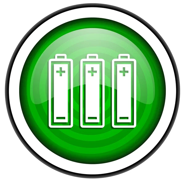 Batterijen groene glanzende pictogram geïsoleerd op witte achtergrond — Stockfoto