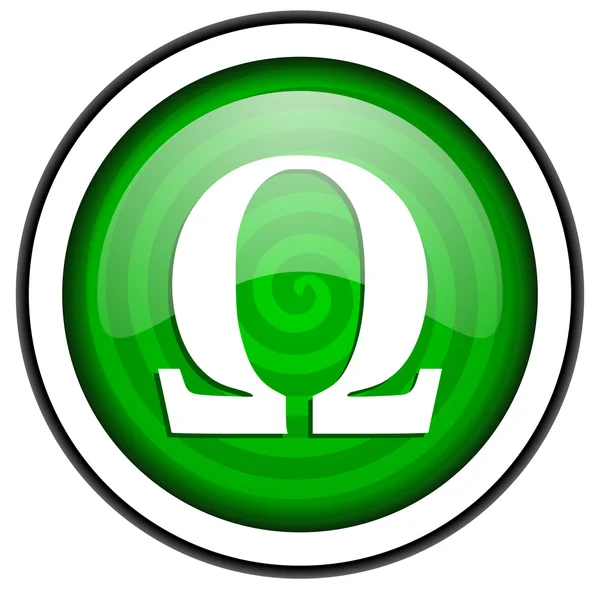 Beyaz arka plan üzerinde izole omega yeşil parlak simgesi — Stok fotoğraf