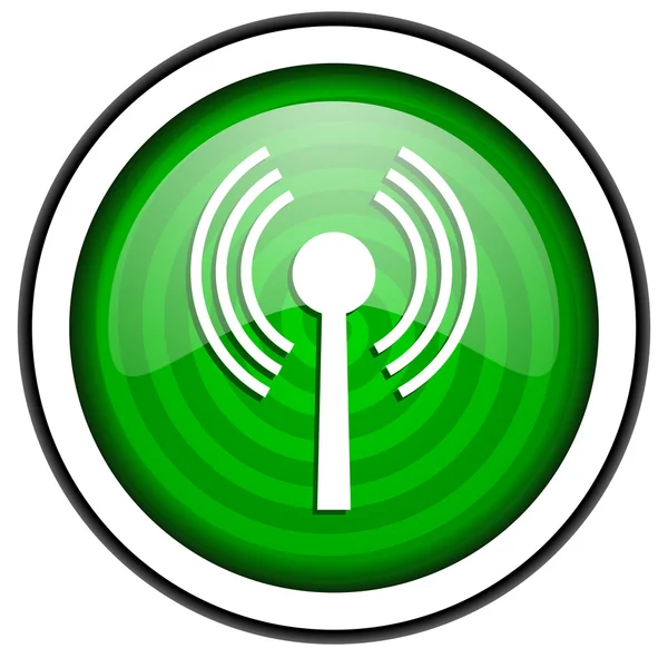 Wi-Fi зелена глянсова ікона ізольована на білому тлі — стокове фото