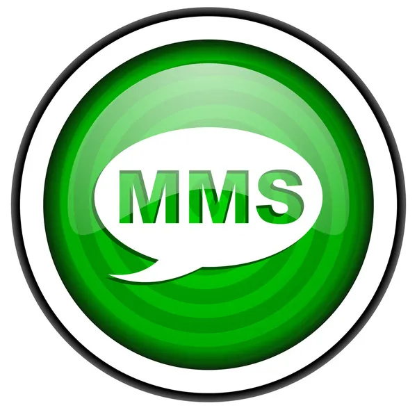 孤立在白色背景上的 mms 绿色光泽图标 — 图库照片