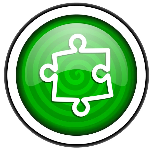 Puzzle zelené lesklé ikonu izolovaných na bílém pozadí — Stock fotografie