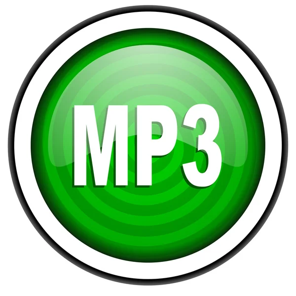 MP3 πράσινο γυαλιστερό εικονίδιο που απομονώνονται σε λευκό φόντο — Φωτογραφία Αρχείου