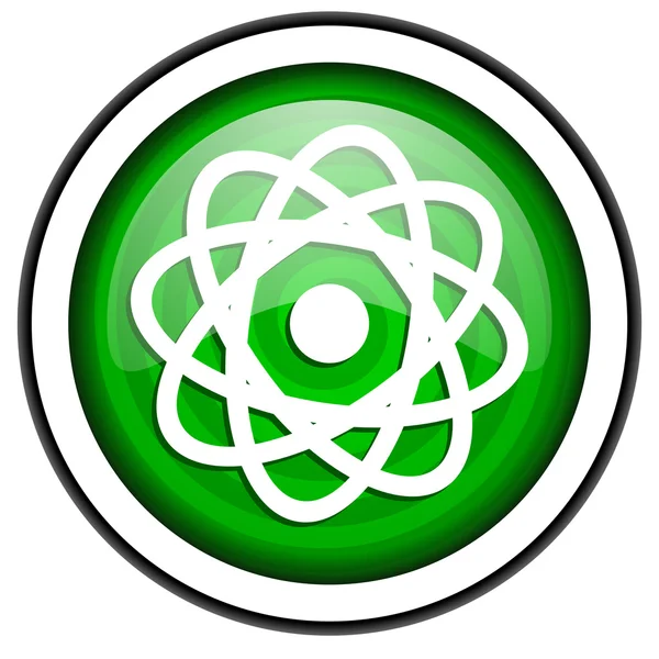 Atome vert icône brillante isolé sur fond blanc — Photo