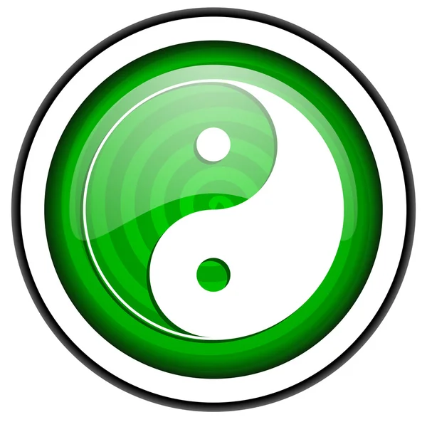 Ying yang zielony błyszczący ikona na białym tle — Zdjęcie stockowe