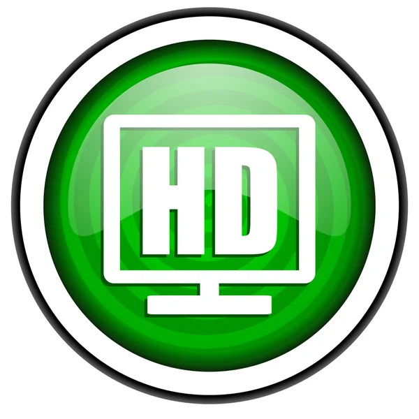 HD displej zelený lesklý ikona izolovaných na bílém pozadí — Stock fotografie