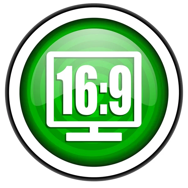 16 9 pantalla verde icono brillante aislado sobre fondo blanco —  Fotos de Stock