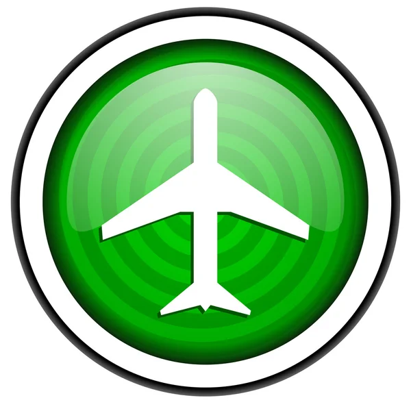 흰색 배경에 고립 된 비행기 녹색 광택 아이콘 — 스톡 사진