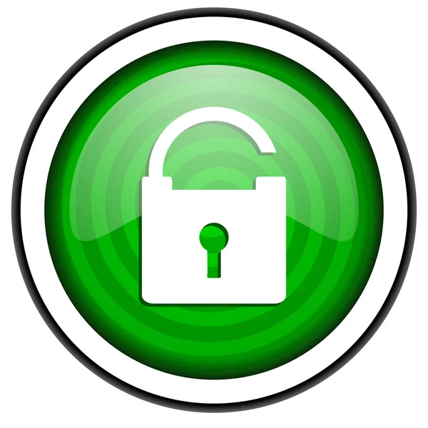 Padlock green glossy icon isolated on white background — Stock Photo, Image