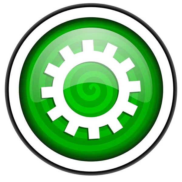 Gears green glossy icon isolated on white background — Stock Photo, Image