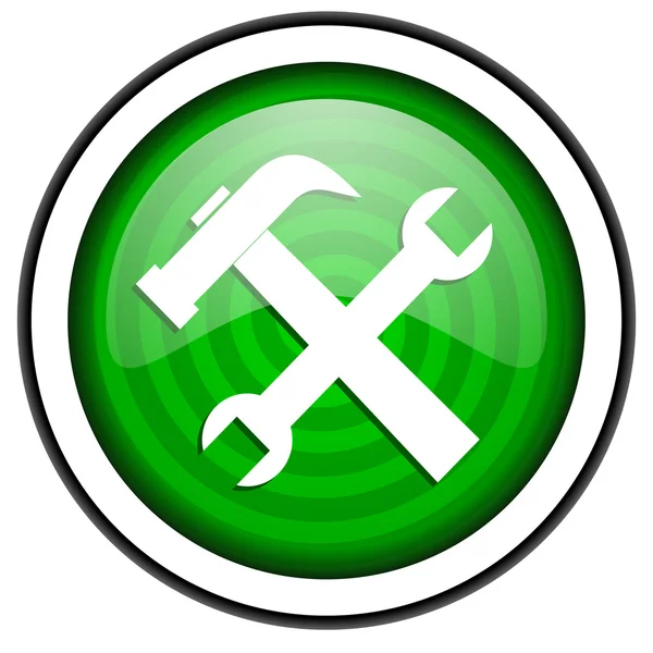 Eszközök zöld fényes ikonra elszigetelt fehér background — Stock Fotó