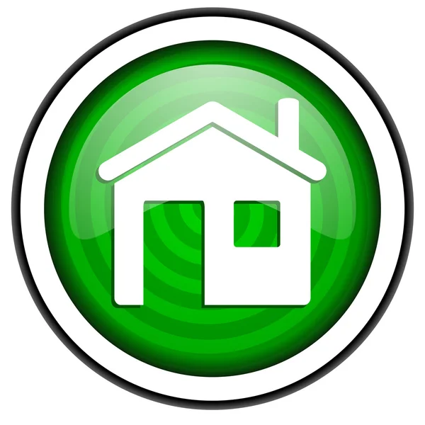 Σπίτι γυαλιστερό πράσινο εικονίδιο που απομονώνονται σε λευκό φόντο — Φωτογραφία Αρχείου