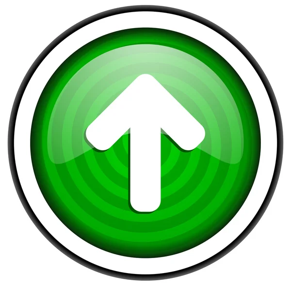Flecha hacia arriba icono brillante verde aislado sobre fondo blanco —  Fotos de Stock
