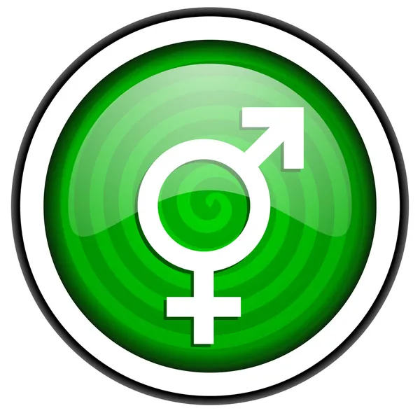 Beyaz arka plan üzerinde izole seks yeşil parlak simgesi — Stok fotoğraf