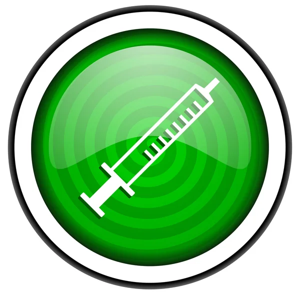 Syringe green glossy icon isolated on white background — Stock Photo, Image