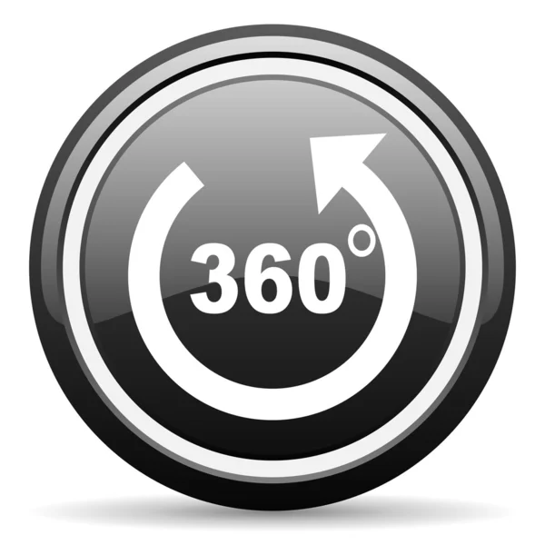 360 gradi panorama nero lucido icona su sfondo bianco — Foto Stock