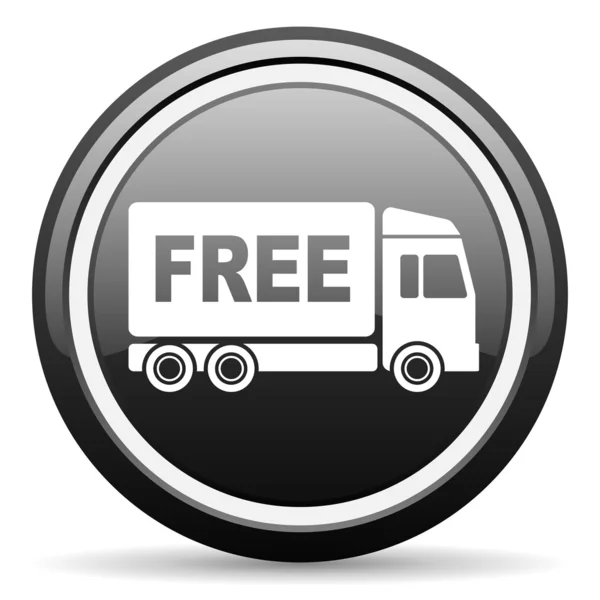 Free delivery black glossy icon on white background — Stock Photo, Image