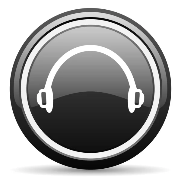 Headphones black glossy icon on white background — Stock Photo, Image