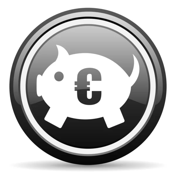 Piggy bank black glossy icon on white background — Stock Photo, Image