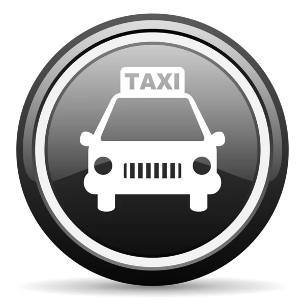 白い背景に黒いタクシー光沢のあるアイコン — ストック写真