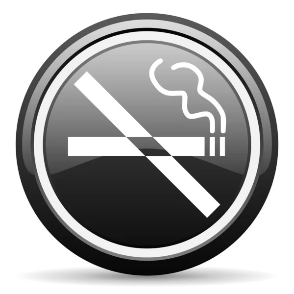 Ei tupakointi musta kiiltävä kuvake valkoisella taustalla — kuvapankkivalokuva