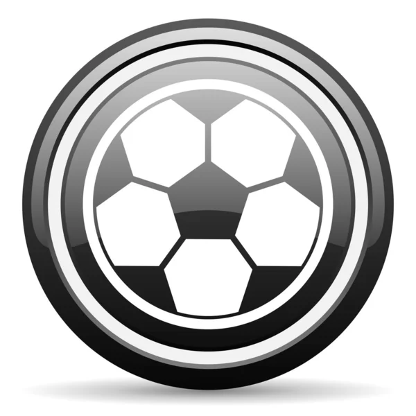 Ποδόσφαιρο μαύρο γυαλιστερό εικονίδιο σε άσπρο φόντο — Φωτογραφία Αρχείου