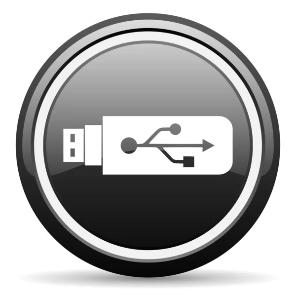USB czarny błyszczący ikona na białym tle — Zdjęcie stockowe