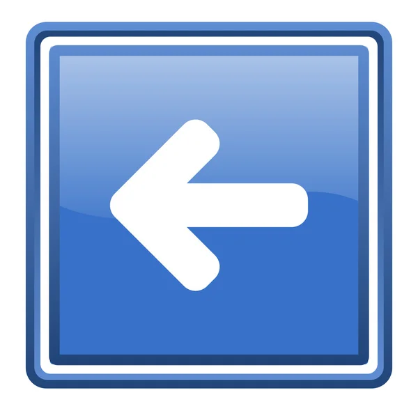 Flèche gauche bleu brillant icône web carré isolé — Photo