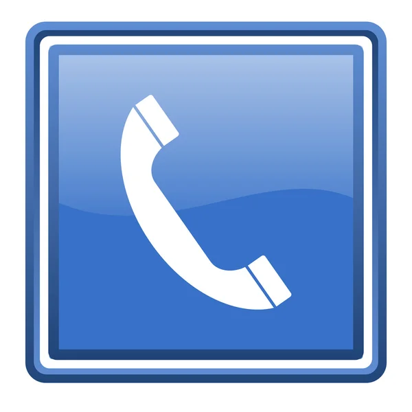Téléphone bleu brillant icône web carré isolé — Photo
