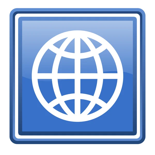 Izole dünya mavi parlak kare web simgesi — Stok fotoğraf